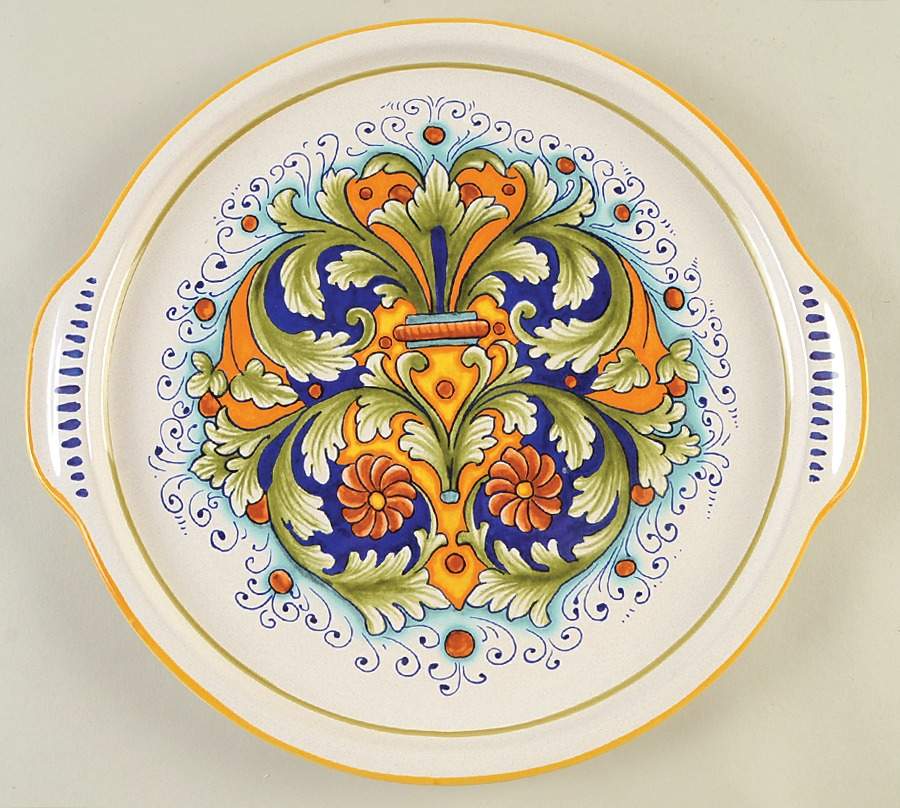 DER97 13" Handled Round Tray by Deruta (Italy)-1