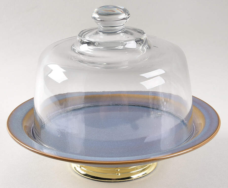 Haldan 6 1/2"-7 1/2" Footed Cheese Plate w/ Glass Dome HC by Dansk-1