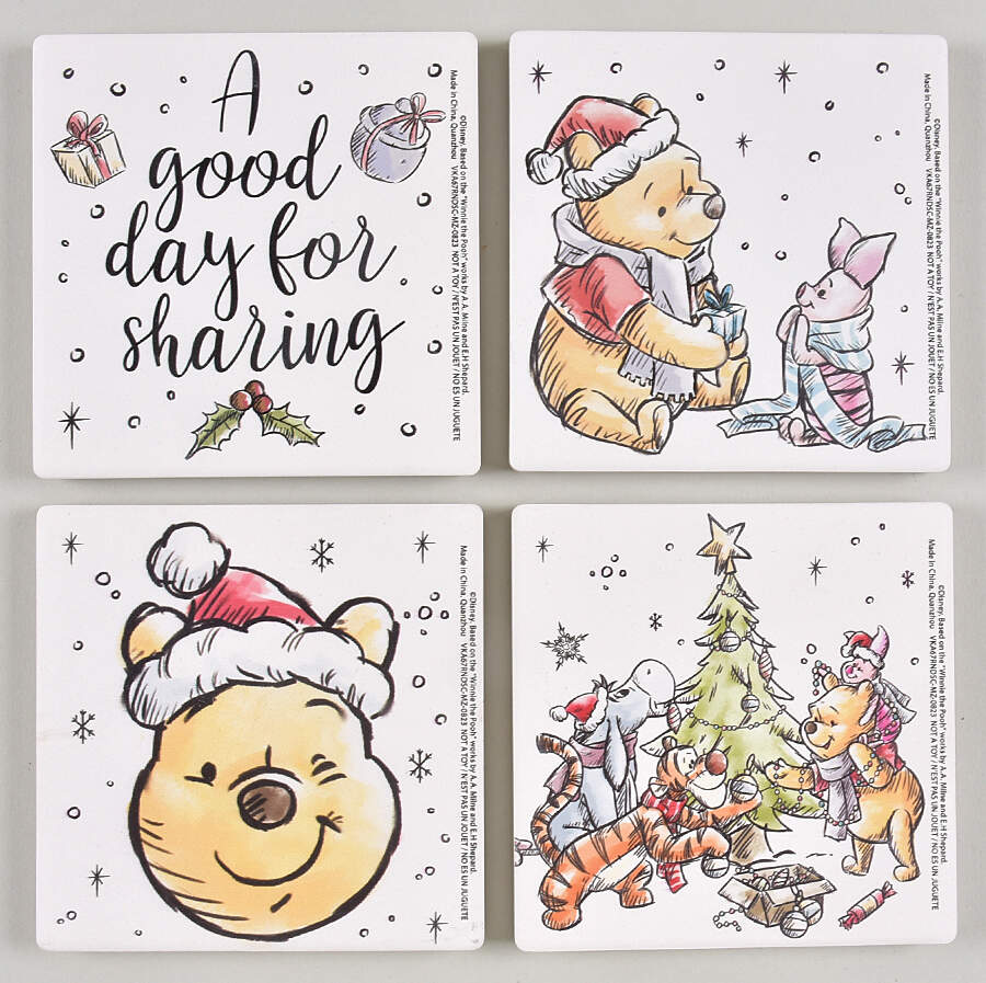 Pooh Christmas Square Corkback Coaster - Set of 4 Motifs by Zrike-1