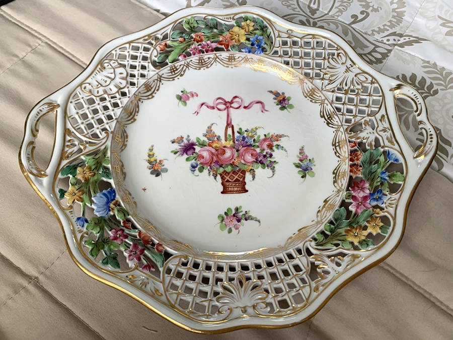 DRE152 11" Pierced Round Bowl by Dresden (German)-1