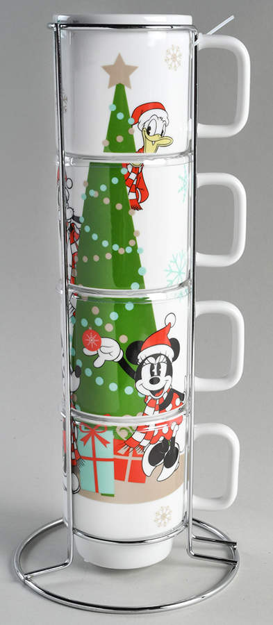 Mickey and Minnie Christmas Fun Stackable Mug - Set of 4 & Metal Holder by Zrike-1