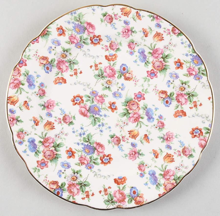 DORSET (CHEERY CHINTZ, GOLD TRIM) Luncheon Plate by Erphila-1