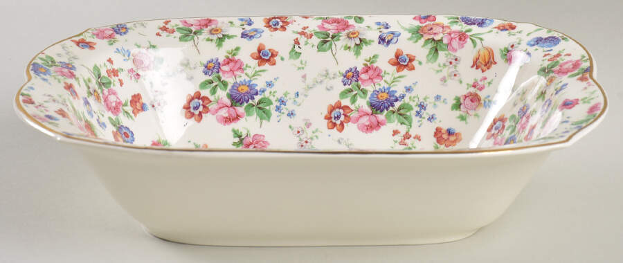 DORSET (CHEERY CHINTZ, GOLD TRIM) 9" Oval Vegetable Bowl by Erphila-1