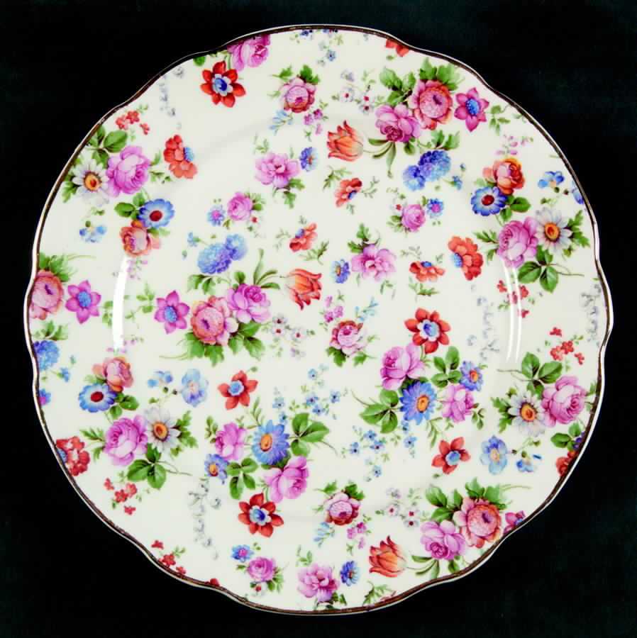 DORSET (CHEERY CHINTZ, GOLD TRIM) Dessert/Pie Plate by Erphila-1