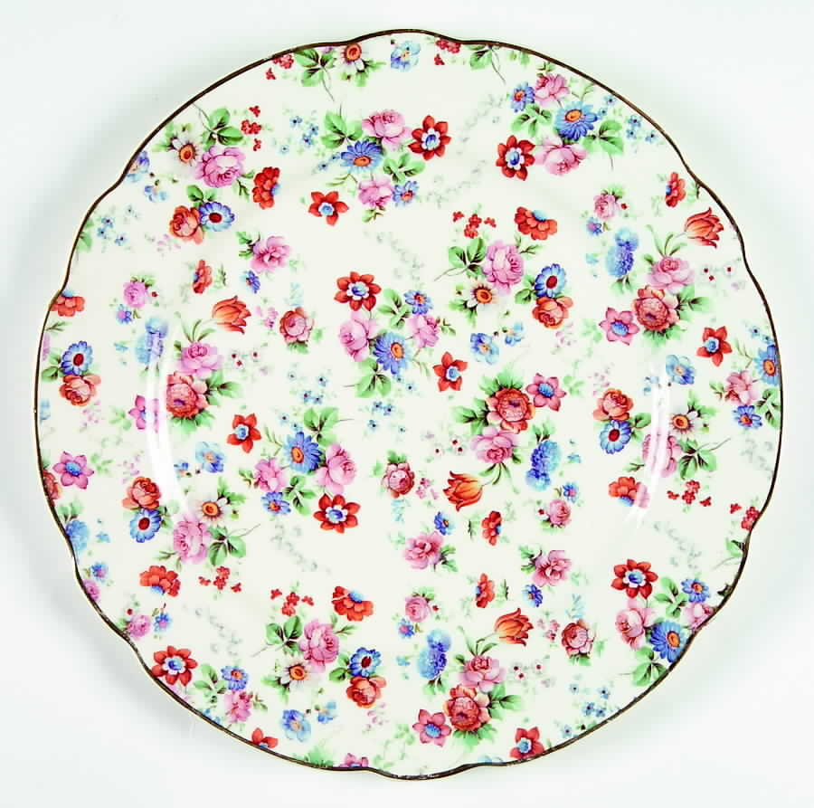 DORSET (CHEERY CHINTZ, GOLD TRIM) Luncheon Plate by Erphila-1