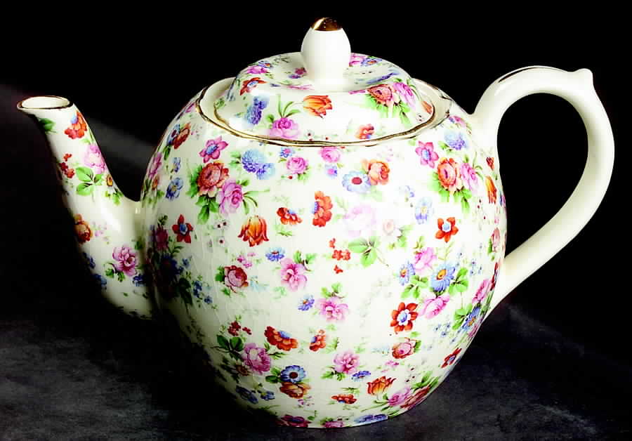 DORSET (CHEERY CHINTZ, GOLD TRIM) Teapot & Lid by Erphila-1