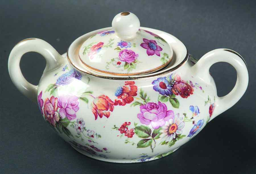 DORSET (CHEERY CHINTZ, GOLD TRIM) Individual Sugar Bowl & Lid by Erphila-1
