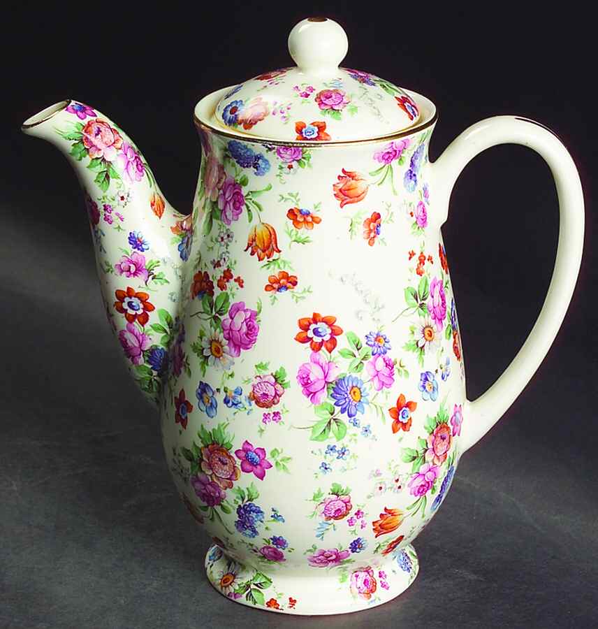 DORSET (CHEERY CHINTZ, GOLD TRIM) Small Coffee Pot & Lid by Erphila-1