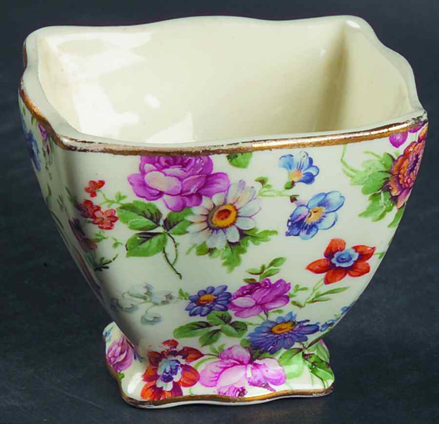 DORSET (CHEERY CHINTZ, GOLD TRIM) Mini Open Sugar Bowl by Erphila-1