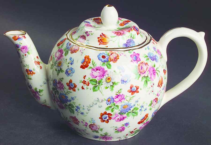DORSET (CHEERY CHINTZ, GOLD TRIM) Small Teapot & Lid by Erphila-1