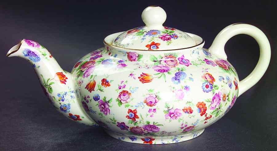 DORSET (CHEERY CHINTZ, GOLD TRIM) Mini Teapot & Lid by Erphila-1