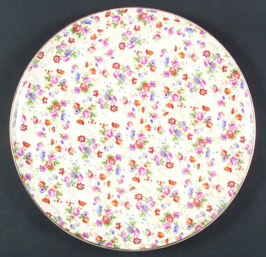DORSET (CHEERY CHINTZ, GOLD TRIM) 15" Chop Plate (Round Platter) by Erphila-1