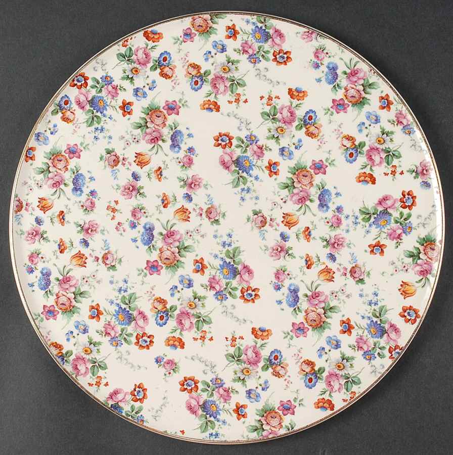 DORSET (CHEERY CHINTZ, GOLD TRIM) Cake Plate by Erphila-1