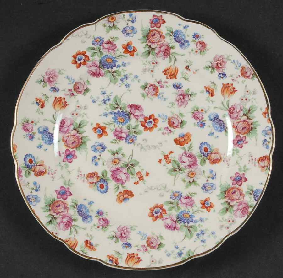 DORSET (CHEERY CHINTZ, GOLD TRIM) Salad Plate by Erphila-1