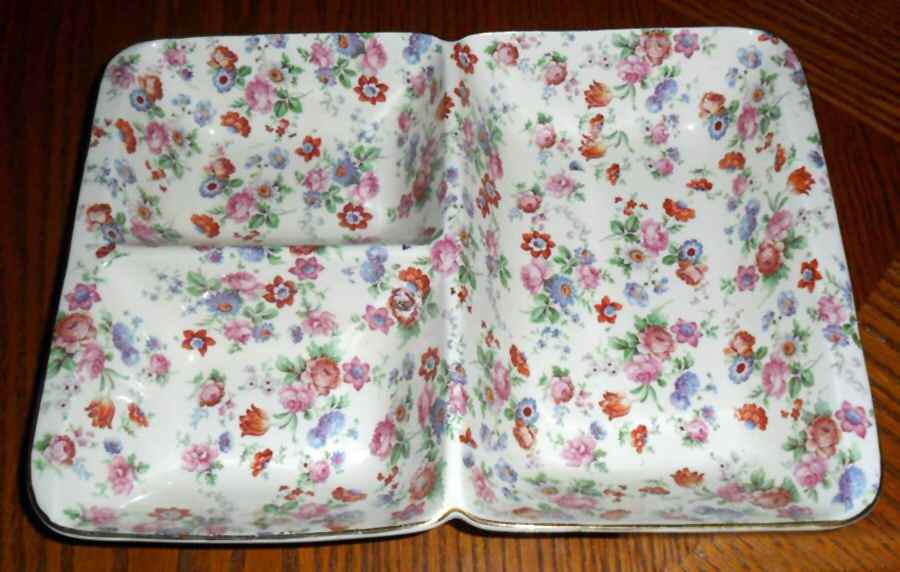 DORSET (CHEERY CHINTZ, GOLD TRIM) 3-Part Relish by Erphila-1