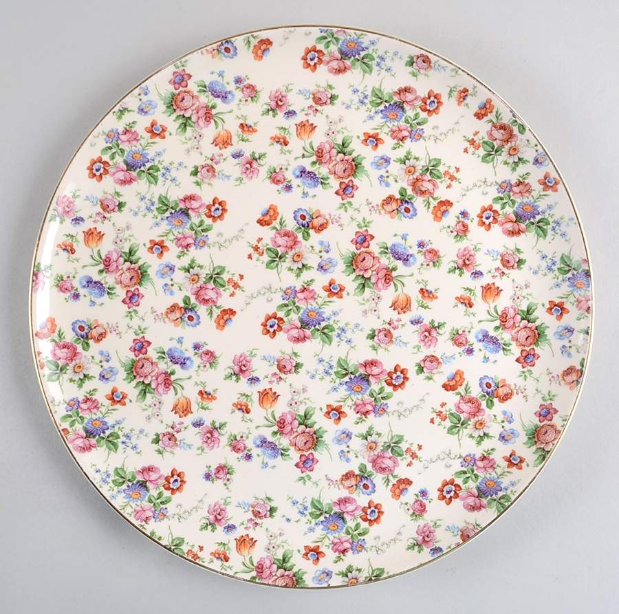 DORSET (CHEERY CHINTZ, GOLD TRIM) Cake Plate by Erphila-1