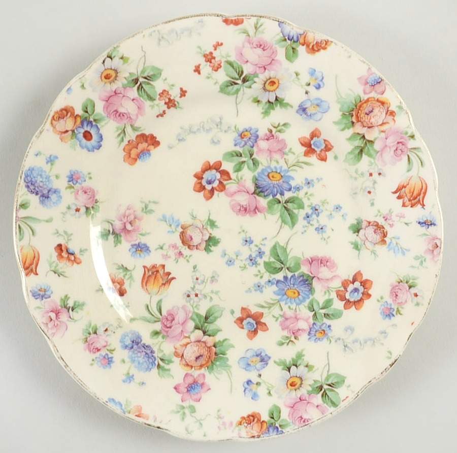 DORSET (CHEERY CHINTZ, GOLD TRIM) Bread & Butter Plate by Erphila-1