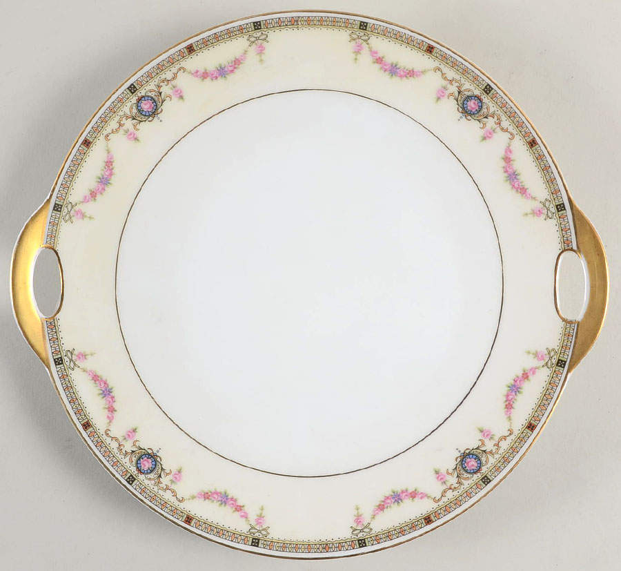 EAM3 (CREAM RIM) Handled Cake Plate by E & A Muller-1