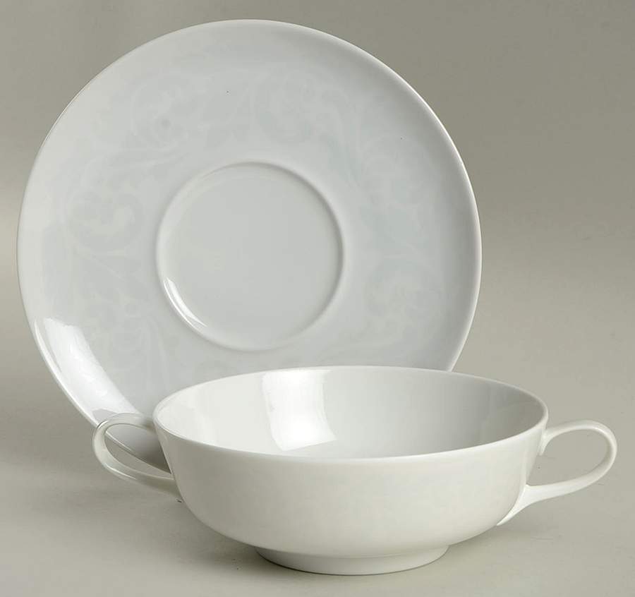 Damask Flat Cream Soup Bowl & Saucer Set by Easterling-1