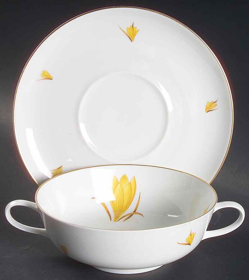 Golden Crocus Footed Cream Soup Bowl & Saucer Set by Easterling-1