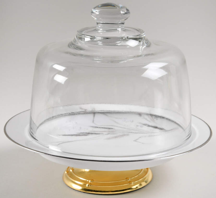 Kora 6 1/2"-7 1/2" Footed Cheese Plate w/ Glass Dome HC by Easterling-1