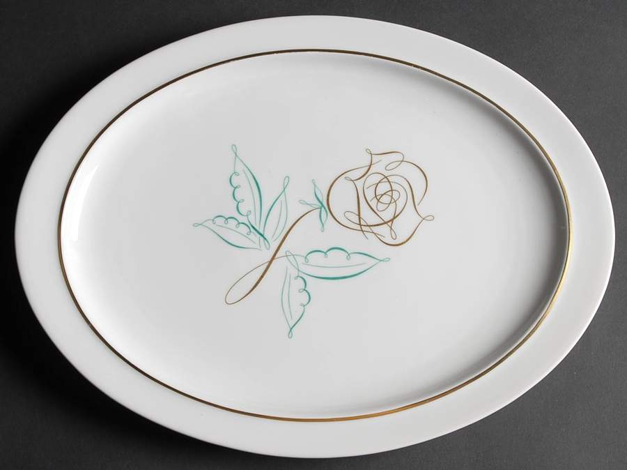 Spencerian Rose 14" Oval Serving Platter by Easterling-1