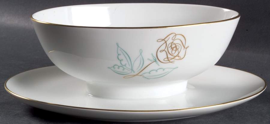 Spencerian Rose Gravy Boat with Attached Underplate by Easterling-1