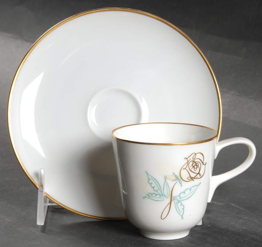 Spencerian Rose Flat Demitasse Cup & Saucer Set by Easterling-1