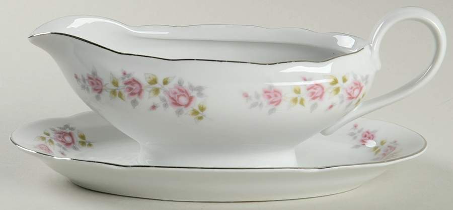 Bella Rose Gravy Boat with Attached Underplate by Embassy (Poland)-1