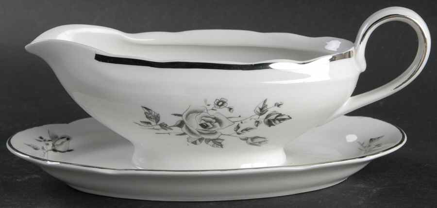 Rosalie Gravy Boat with Attached Underplate by Embassy (Poland)-1