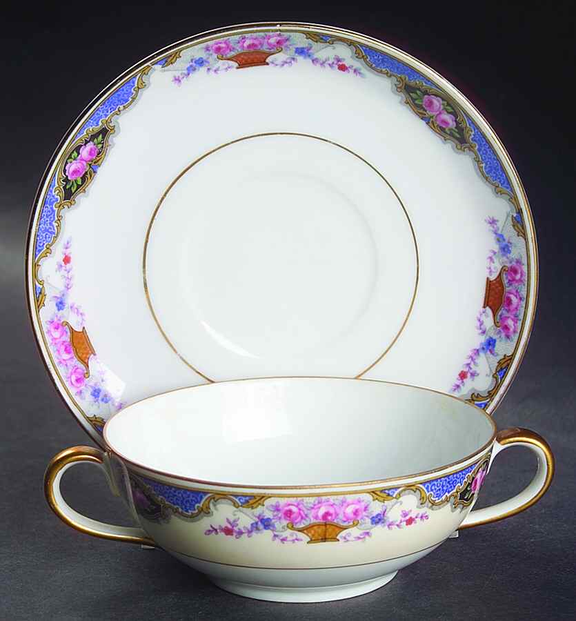 1262 (Verge, Cream Rim) Flat Cream Soup Bowl & Saucer Set by Edelstein-1