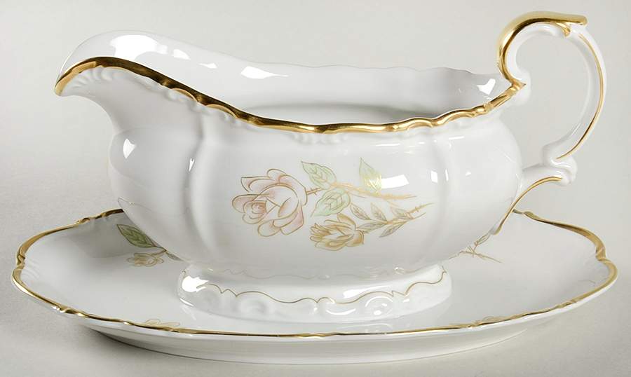 Bridal Rose Gravy Boat with Attached Underplate by Edelstein-1