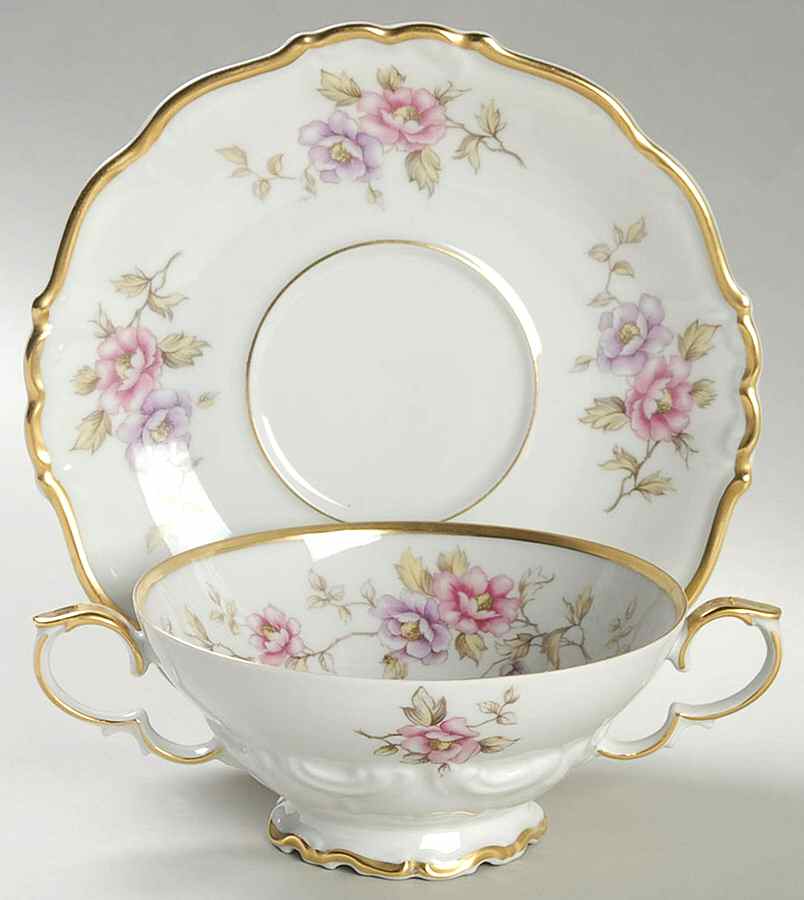 Delphine Footed Cream Soup Bowl & Saucer Set by Edelstein-1