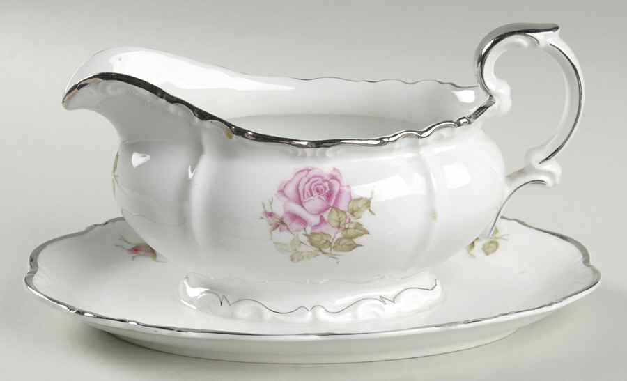 Empire Rose Gravy Boat with Attached Underplate by Edelstein-1