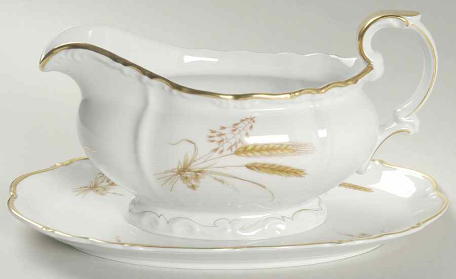 Golden Wheat Gravy Boat with Attached Underplate by Edelstein-1