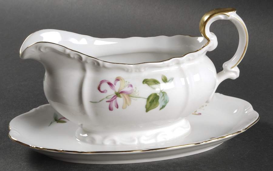 Honeysuckle Gravy Boat with Attached Underplate by Edelstein-1