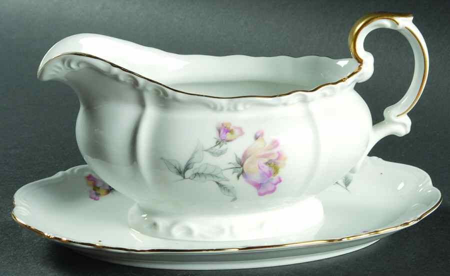 Irish Rose Gravy Boat with Attached Underplate by Edelstein-1
