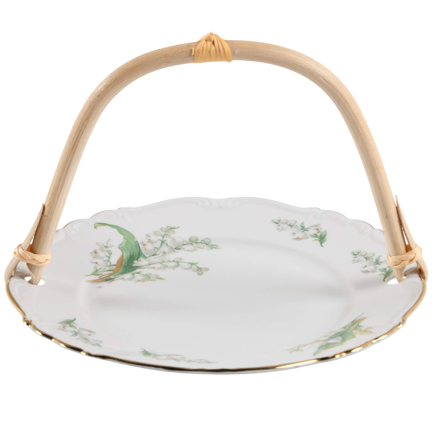 Lily of The Valley 5 3/8"-5 5/8" Bamboo Handled Serving Plate  HC by Edelstein-1