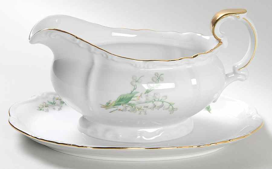 Lily of The Valley Gravy Boat with Attached Underplate by Edelstein-1