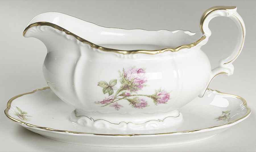 Moss Rose Gravy Boat with Attached Underplate by Edelstein-1