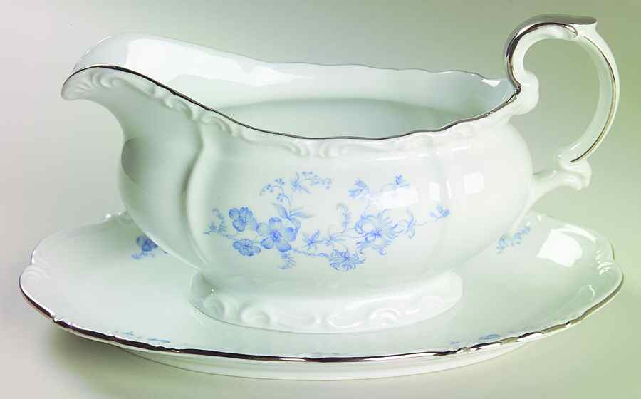Ocean Blue Gravy Boat with Attached Underplate by Edelstein-1