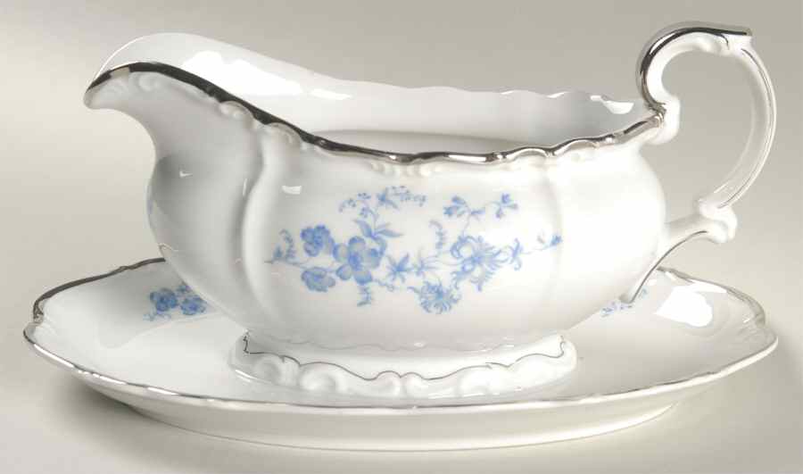 Ocean Blue Gravy Boat with Attached Underplate by Edelstein-1