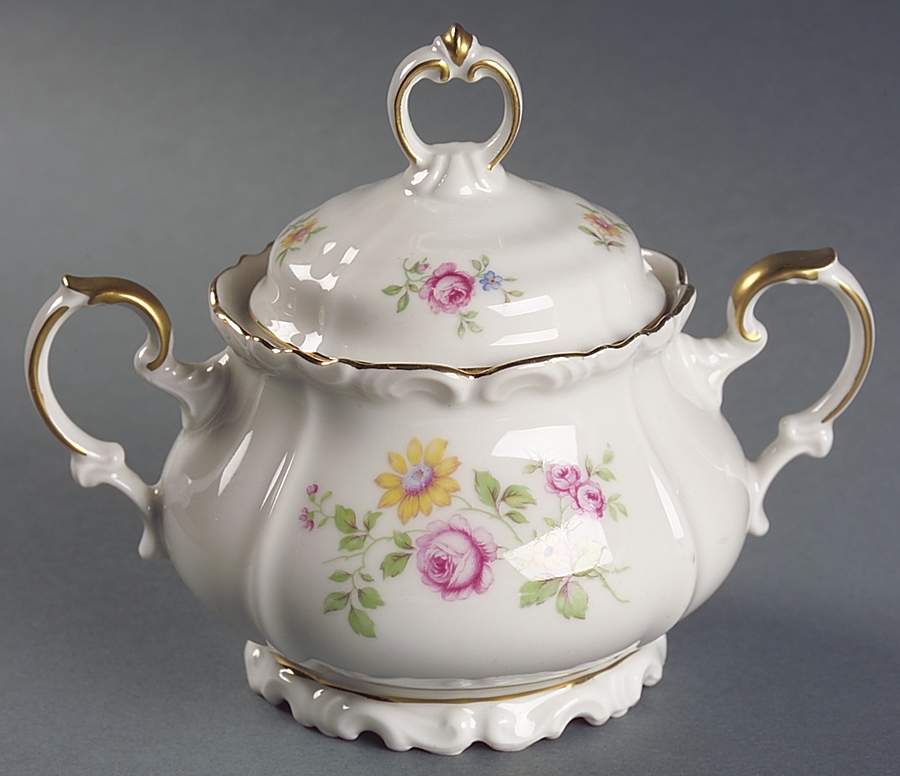 Queen's Rose (Whitebckgd) Sugar Bowl & Lid by Edelstein-1