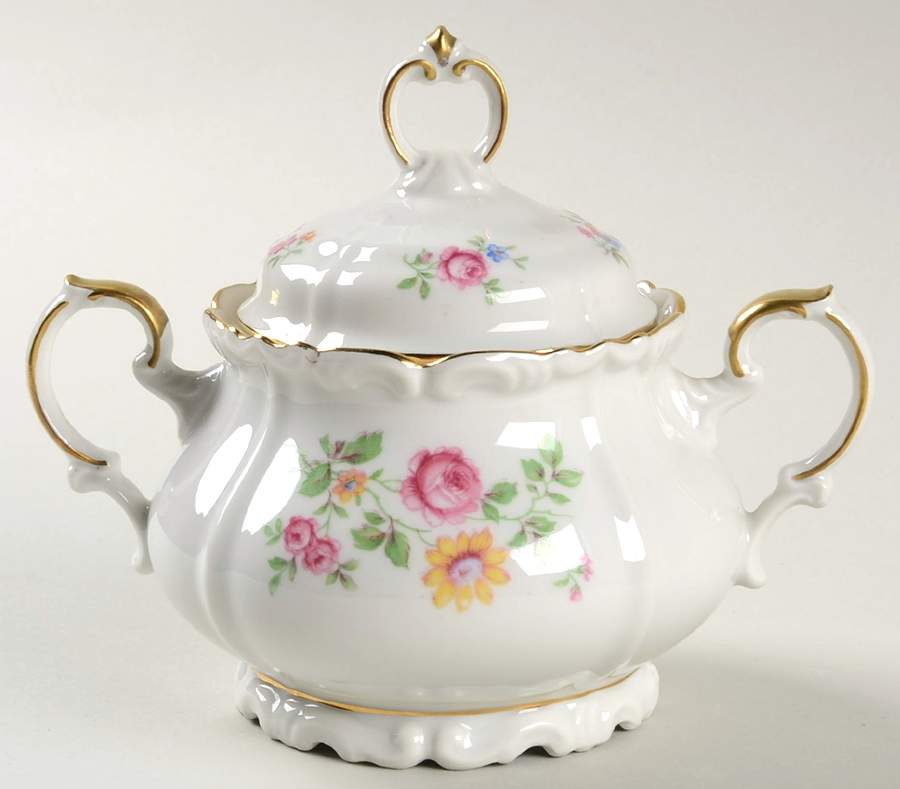 Queen's Rose (Cream Background) Sugar Bowl & Lid by Edelstein-1