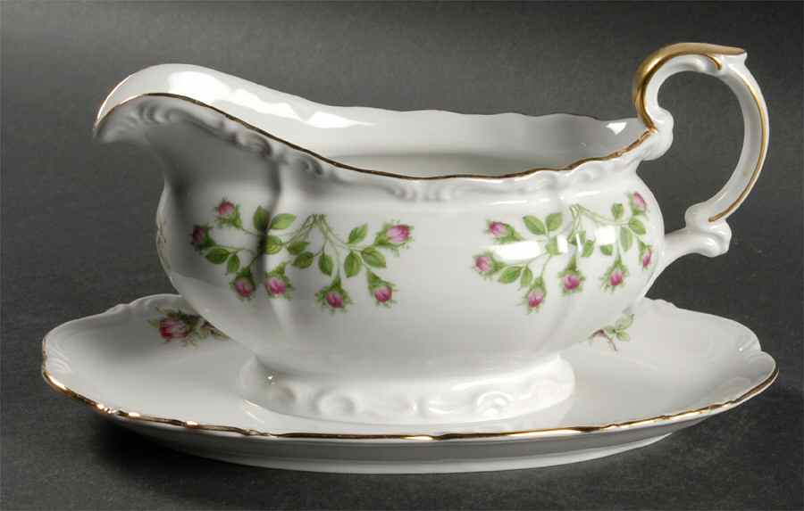 Rosebud Gravy Boat with Attached Underplate by Edelstein-1