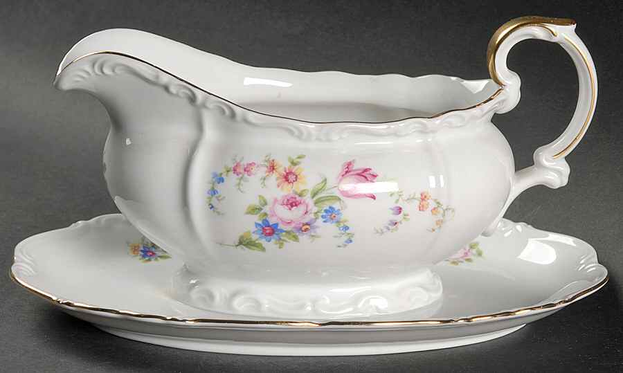 Spring Floral Gravy Boat with Attached Underplate by Edelstein-1