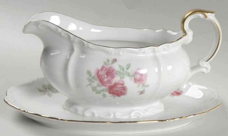 Three Roses Gravy Boat with Attached Underplate by Edelstein-1
