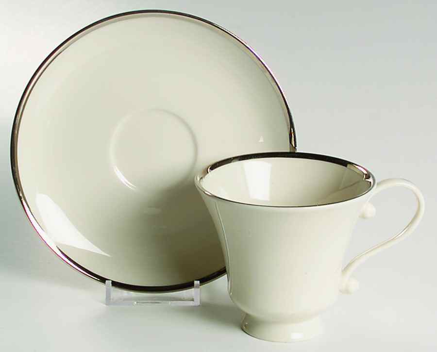 Classic Off White (Platinum Trim) Footed Cup & Saucer Set by Edgerton-1