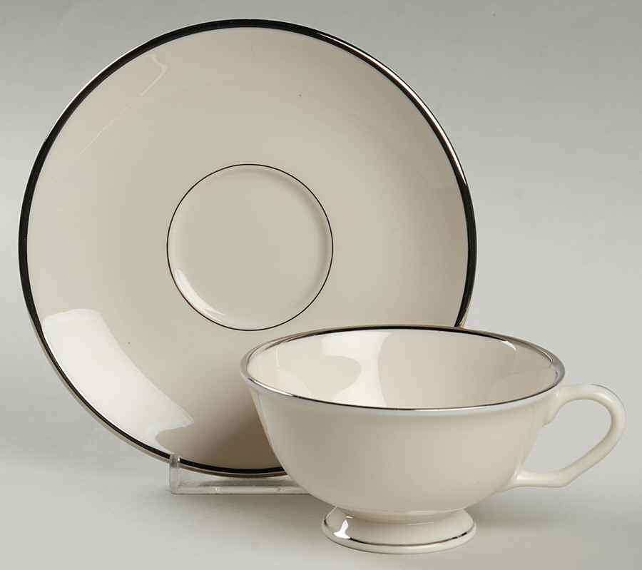 Classic Off White (Platinum Trim) Footed Cup & Saucer Set by Edgerton-1