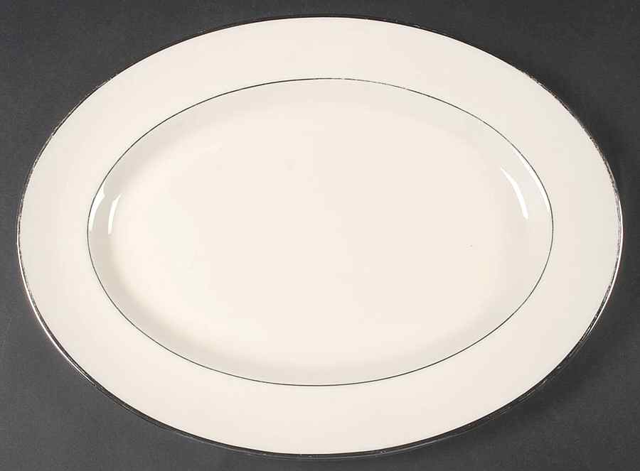 Classic Off White (Platinum Trim) 12" Oval Serving Platter by Edgerton-1